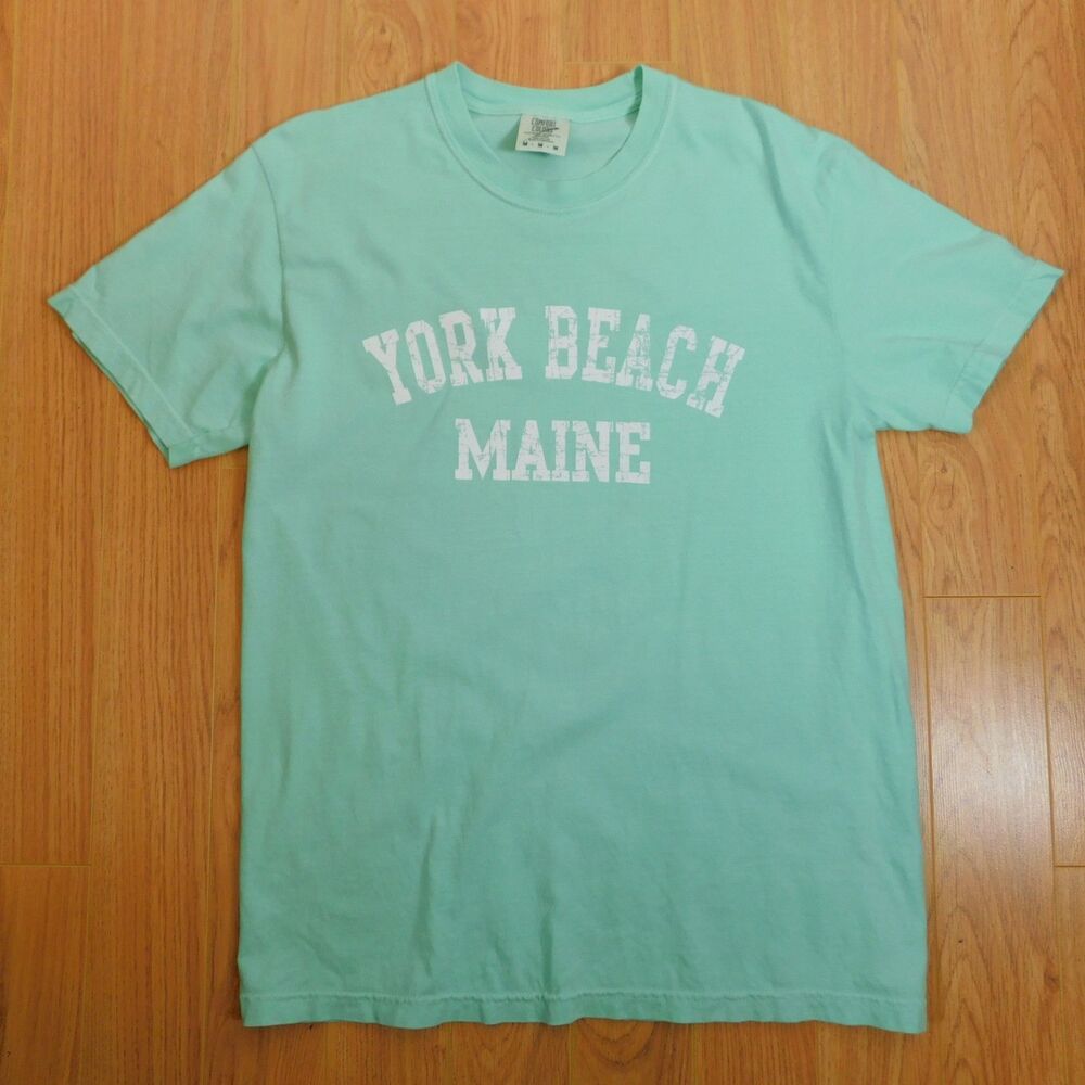Comfort Colors T-Shirt York Beach Maine 100% Cotton S/S Light Green Medium MINT!